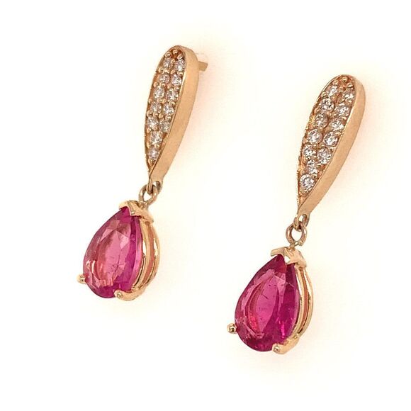 Tourmaline Rubellite Diamond Earrings 14k Gold 1.60 TCW Certified $3,090 018673 - Picture 5 of 10